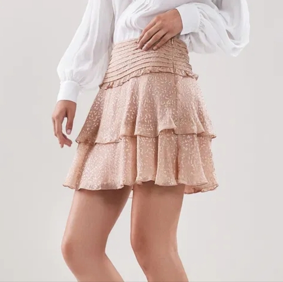 Reiss Dresses & Skirts - Reiss Womens Lelis Burn-Out Pattern Tiered‎ Mini Skirt Size 4 Blush Pink